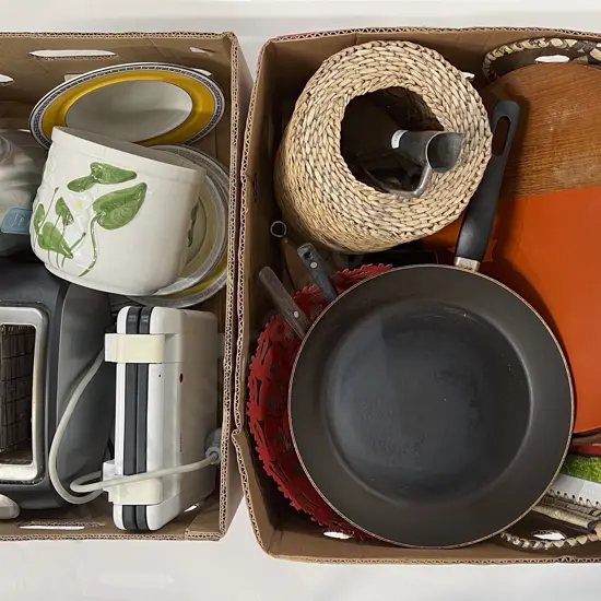 Two Boxes of Assorted Kitchenware etc