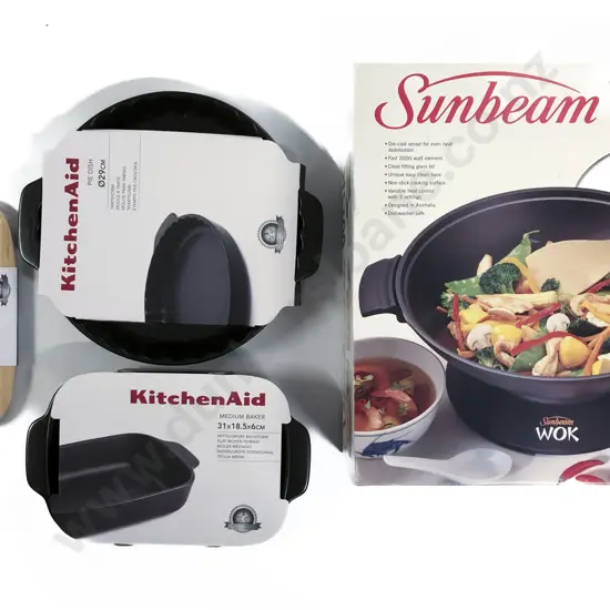 Two As New Kitchen Aid Oven Dishes together with Boxed Sunbeam Wok etc