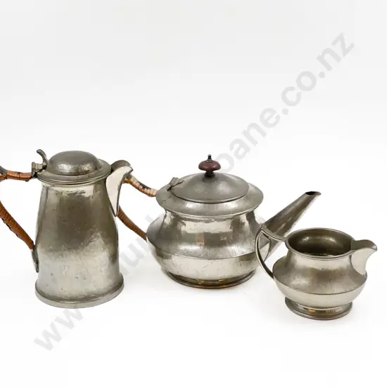 British Pewter Hot Water Jug, Teapot & Milk Jug