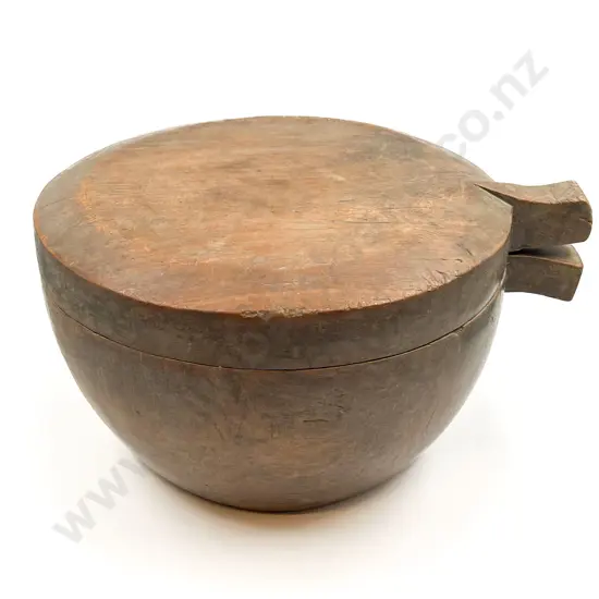 Large Antique Lidded Wooden Mixing Bowl