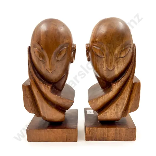 Pair of Wooden Bust Form Bookends