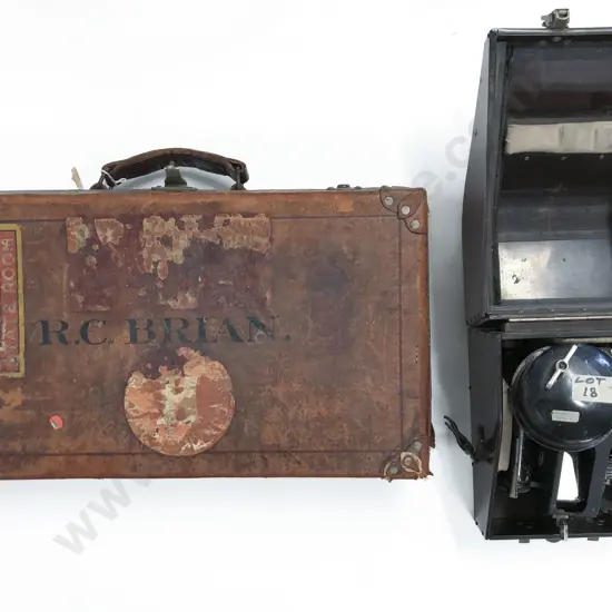 Vintage Sextant in Case together with Leather Suitcase