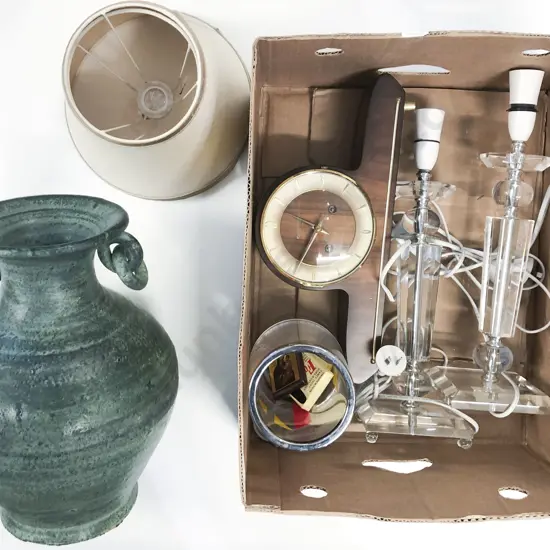 Box Lot of Assorted incl Vase Table Lamps etc