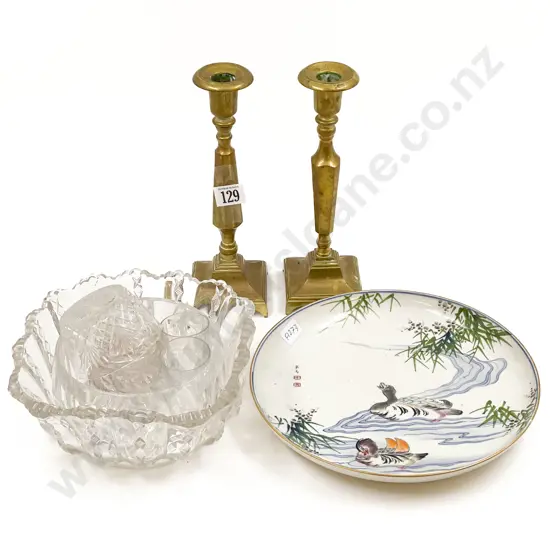 Pair of Brass Candlesticks together with Glassware etc