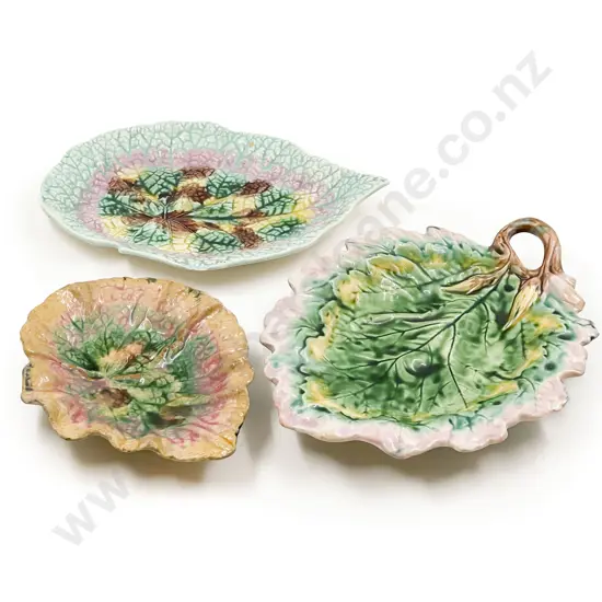 Three Majolica Leaf Form Dishes