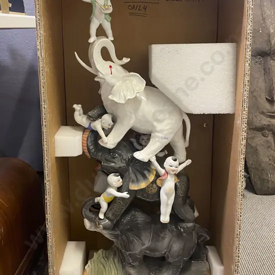 Large Chinese Elephant Ceramic Group Figure