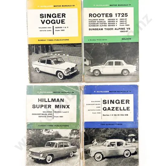 Four Motor Car Manuals SInger Vogue Gazelle Hillman Super Minx Sunbeam Tiger/Alpine