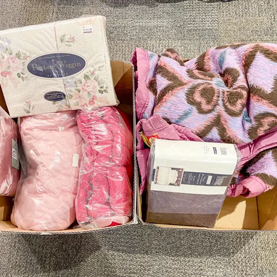 Two Boxes of Assorted Blankets & Linen
