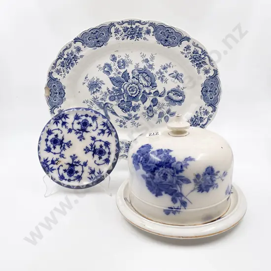 Quantity of Assorted Blue & White China incl Cheese Dome (Faults)
