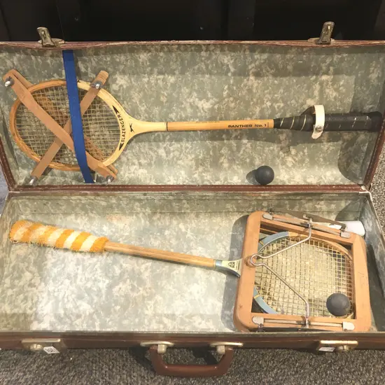 Two Vintage Badminton Racquets in Case