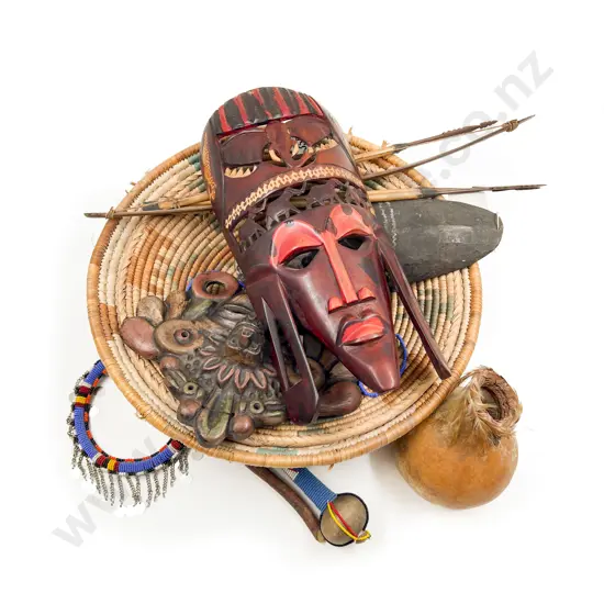 Quantity of Assorted Tribal Masks together with Gourd etc