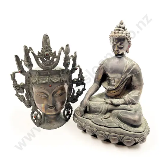 Cast Brass Buddha together with Diety Bust