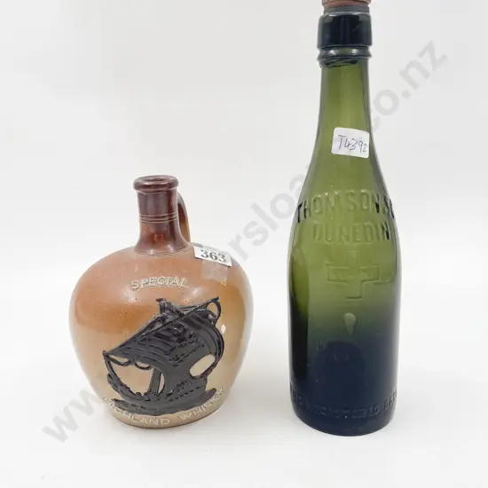 Doulton Stoneware Whisky Bottle together with Vintage NZ Glass Bottle