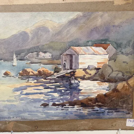 Sydney Higgs (1844 - 1978)  - Boatshed - Watercolour (unframed)