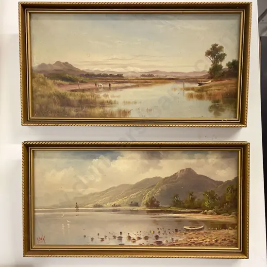 Pair H W Kirkwood Lake Scenes - Oil on Board
