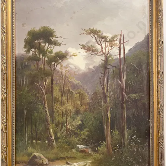 H W Kirkwood - NZ Bush Scene - Oil on Board (a/f)