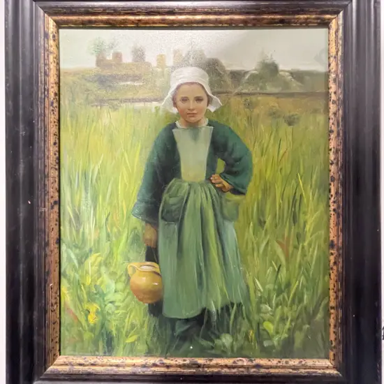 Unsigned Portrait of Girl in Field - Oil on Board