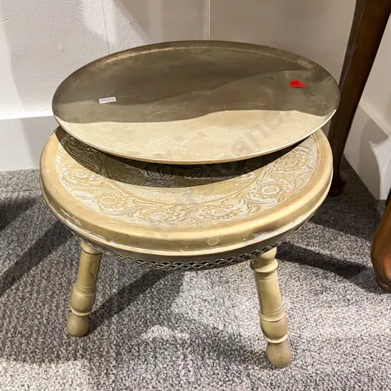 Brass Three Legged Stool together with Tray