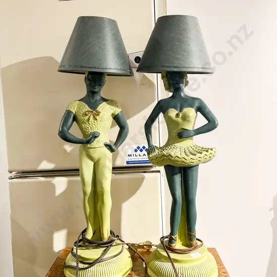 Pair Art Deco Painted Plaster Figural Table Lamps (af)