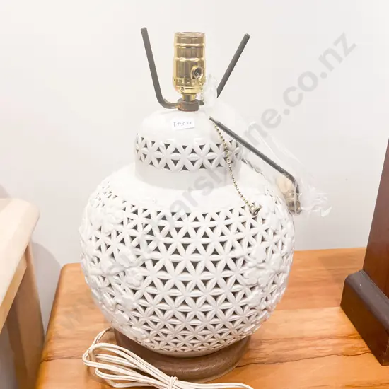 White Glazed Pierced Ceramic Vase Form Table Lamp