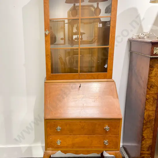 Reproduction Burr Walnut Bureau Bookcase