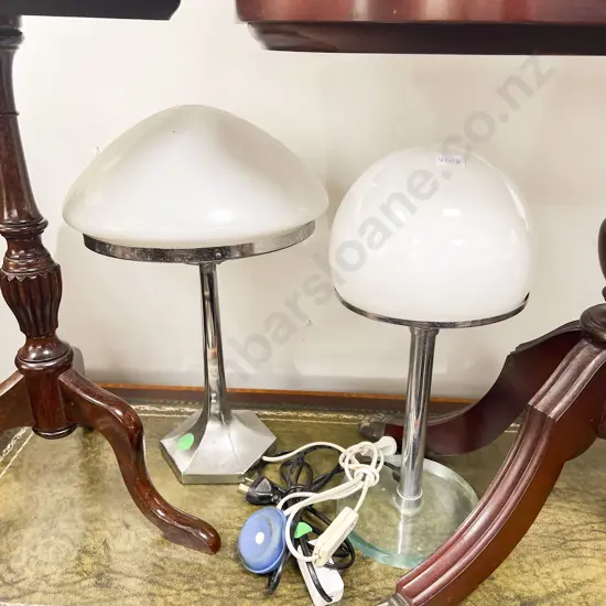Two Table Lamps with Opaque Glass Shades