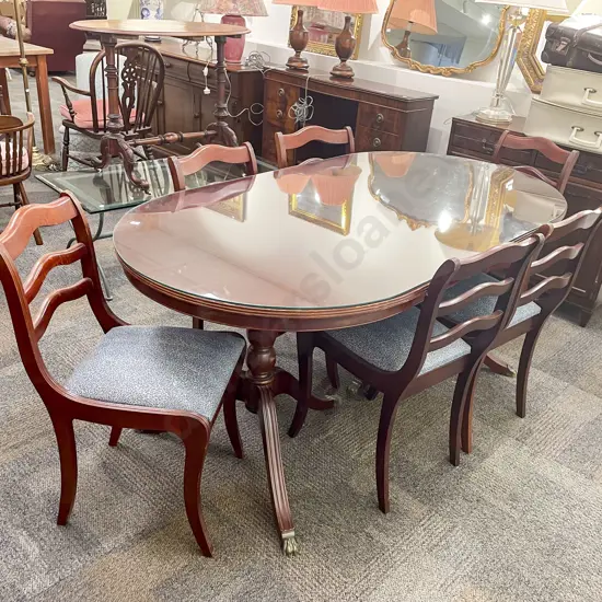 Reproduction Mahogany D End Dining Table & Six Chairs