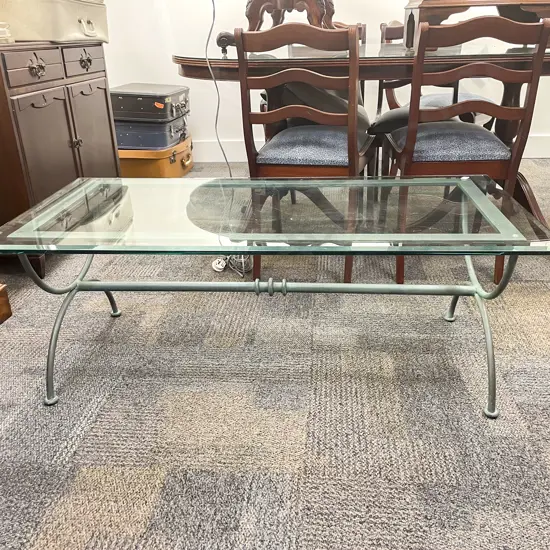Rectangular Coffee Table on Wrought Metal Base with Bevelled Glass Top