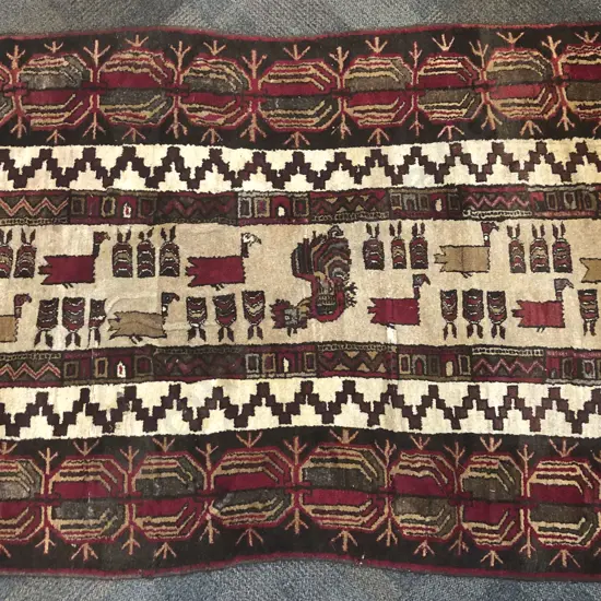 Persian Tribal Floor Rug with Horizontal Pictoral Design