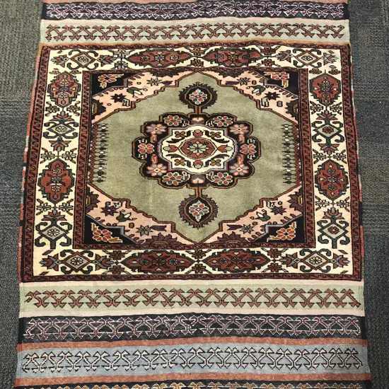 Persian Floor Rug with Centralized Medallion & Multiple Fringed Borders to Each End