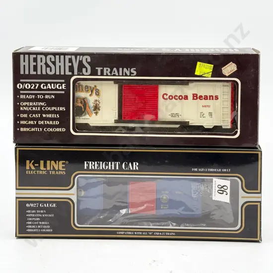 K-Line Electric Trains O Gauge Boxed Hershey's Box Car and B&O Box Car