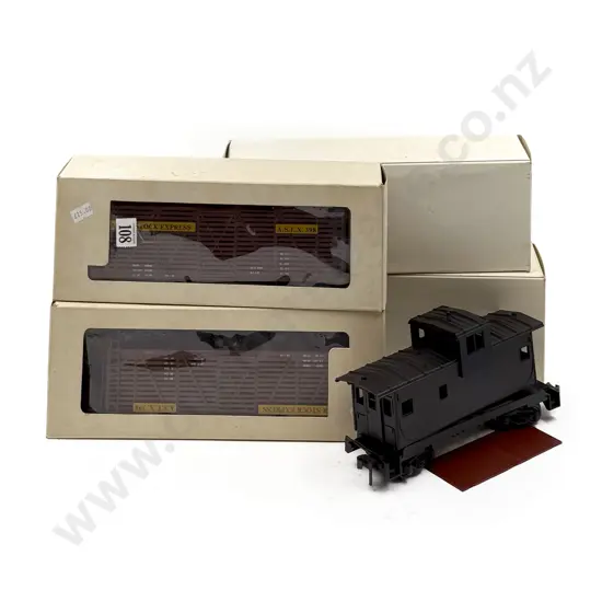 Atlas O Gauge Two Stock Cars Box Car and Caboose Undecorated