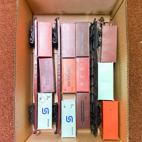 Lima O Scale Four Flat Deck Trailers each with Three Container Loads