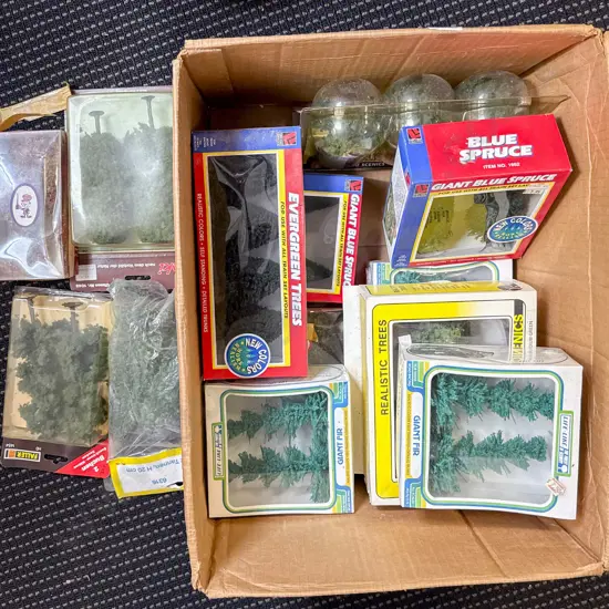 Qty Boxed Assorted Mainly Flock Trees