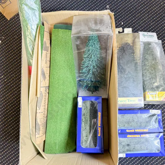 Mixed Lot of Grass Flock and Vinyl Contact with Three Giant Pine Fir Trees and Hedging