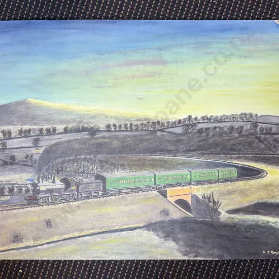 Acrylic on Board By D J Reynolds BR Steam Locomotive and Tender 56 x 76cm