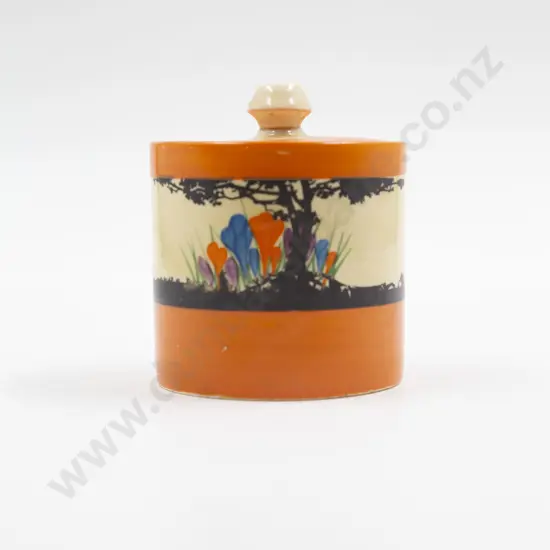 Clarice Cliff Bizarre Crocus Pattern Preserve Pot & Cover
