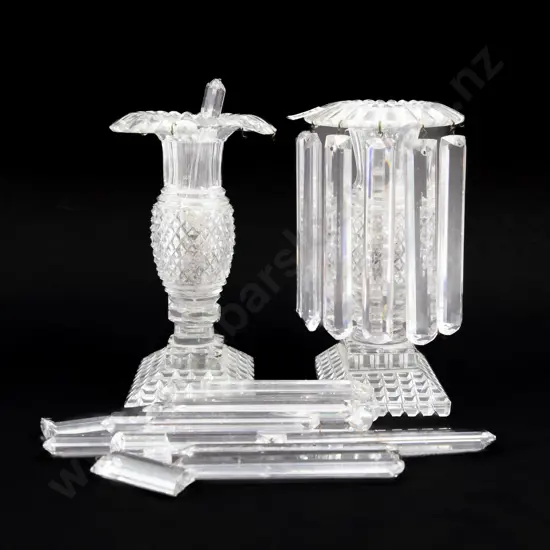 Pair Early Victorian Heavy Cut Glass Lustres (one a/f)
