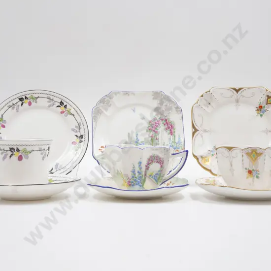 Three Shelley Art Deco Teacup Saucer & Plates