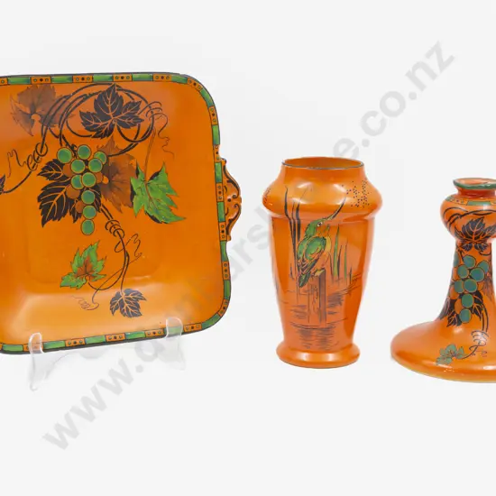 Shelley Enamel Decorated Vase with Two Others