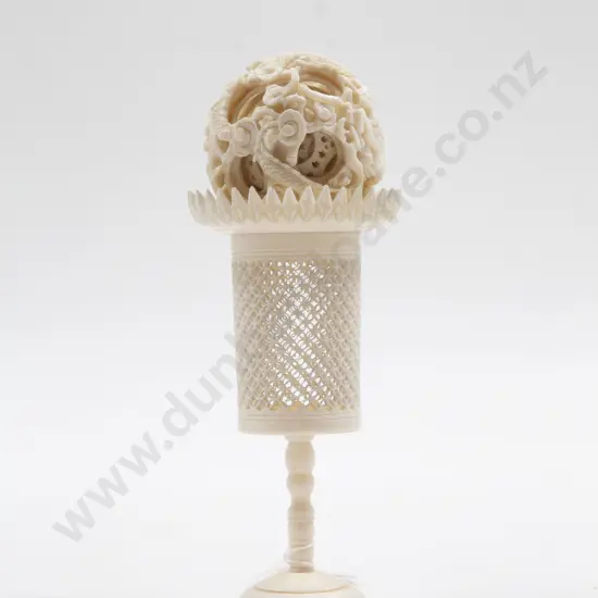 Carved Ivory Puzzle Ball on Stand