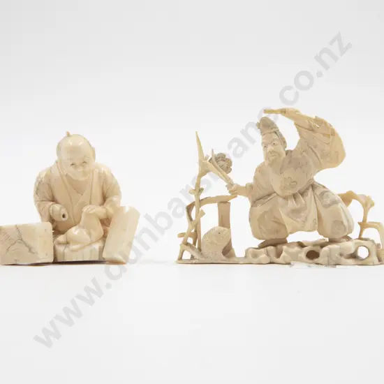 Two Japanese Carved Ivory Okimono