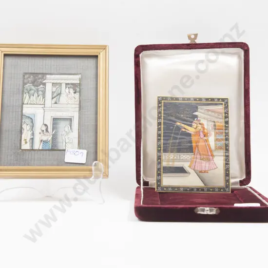 Two Indian Moghul School Miniatures Painted on Buffalo Horn