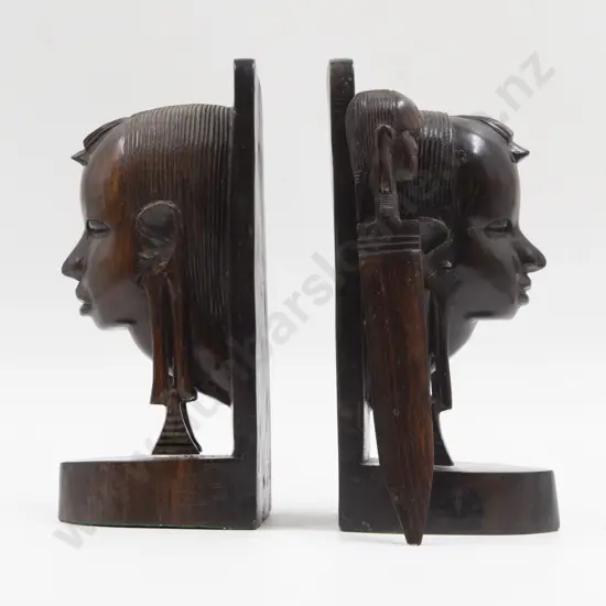 Vintage Rosewood African Carved Bust Bookends & Paper Knife
