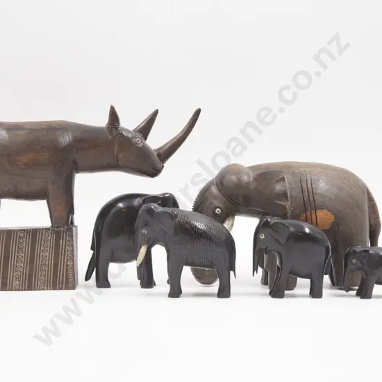 Six Vintage Carved Wooden Animal Figures