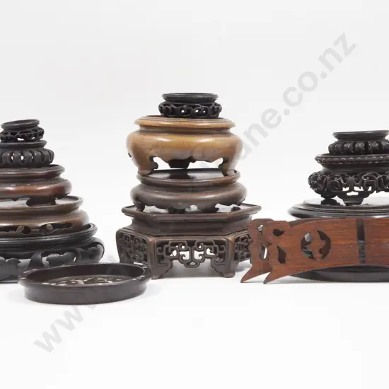 Collection of Various Hardwood Carved & Plain Vase Stands