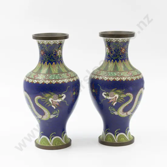 Pair of Cloisonne Dragon Vases