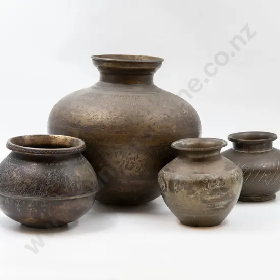 Four Antique Indian Brass Vessels