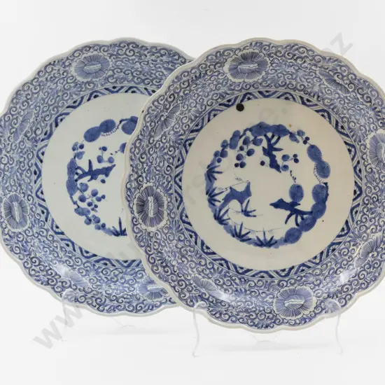 Pair Early C20th Chinese Underglaze Blue Chargers