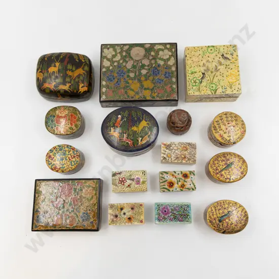 Collection of Indian Lacquered Trinket Boxes & Various